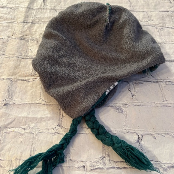 KIDS YKK GREEN/WHITE/GRAY MOHAWK STYLE WINTER HAT - Picture 5 of 7